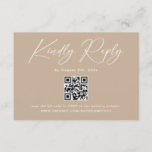 Tarjeta De Recepción Código Qr de RSVP de Boda Boho Beige Neutral