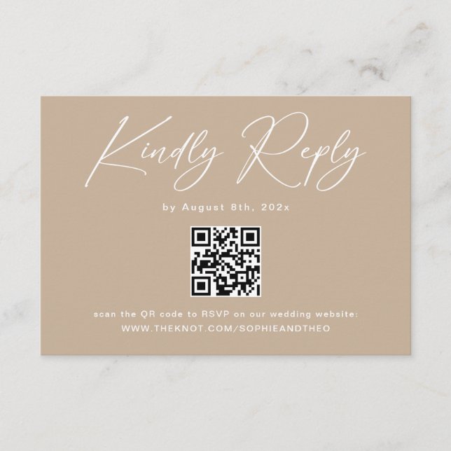 Tarjeta De Recepción Código Qr de RSVP de Boda Boho Beige Neutral (Anverso)