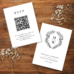 Tarjeta De Recepción Código QR de RSVP de Boda con Monograma de Corona