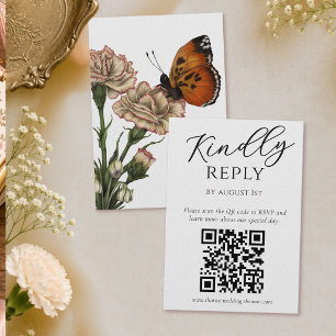 Tarjeta De Recepción Código QR de RSVP de boda de abeja botánica elegan