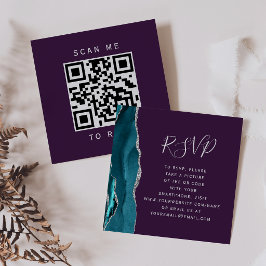 Tarjeta De Recepción Código QR de RSVP de boda de ágata plateada turque