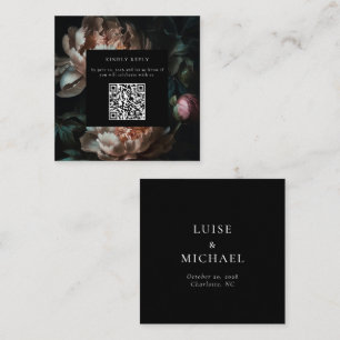 Tarjeta De Recepción Código QR de RSVP de boda de florales oscuros y me