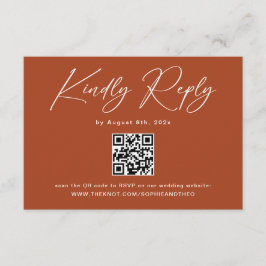 Tarjeta De Recepción Código QR de RSVP de boda de terracota boho