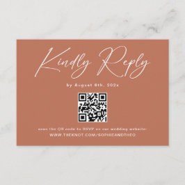 Tarjeta De Recepción Código QR de RSVP de boda de terracota oxidada