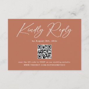 Tarjeta De Recepción Código QR de RSVP de boda de terracota oxidada