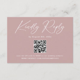Tarjeta De Recepción Código QR de RSVP de boda elegante Dusty Rose