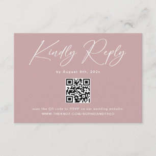 Tarjeta De Recepción Código QR de RSVP de boda elegante Dusty Rose