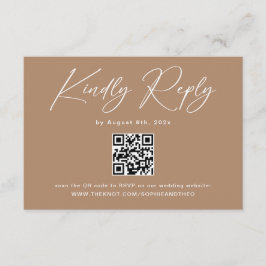 Tarjeta De Recepción Código QR de RSVP de boda marrón taupe boho