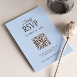 Tarjeta De Recepción Código QR de RSVP de boda marrón y azul
