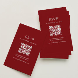 Tarjeta De Recepción Código QR de RSVP de Boda Minimalista Rojo Profund
