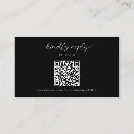 Tarjeta De Recepción Código QR de RSVP de Boda Negra Minimalista