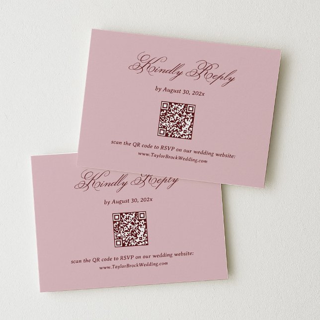 Tarjeta De Recepción Código QR de RSVP de Boda Rosa Polvo y Burdeos (Subido por el creador)