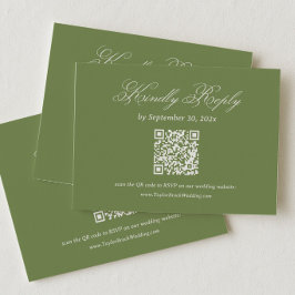 Tarjeta De Recepción Código QR de RSVP de boda verde oliva