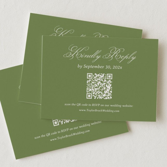 Tarjeta De Recepción Código QR de RSVP de boda verde oliva (Subido por el creador)