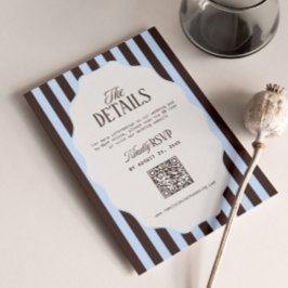 Tarjeta De Recepción Código QR de RSVP de detalles de boda marrón y azu