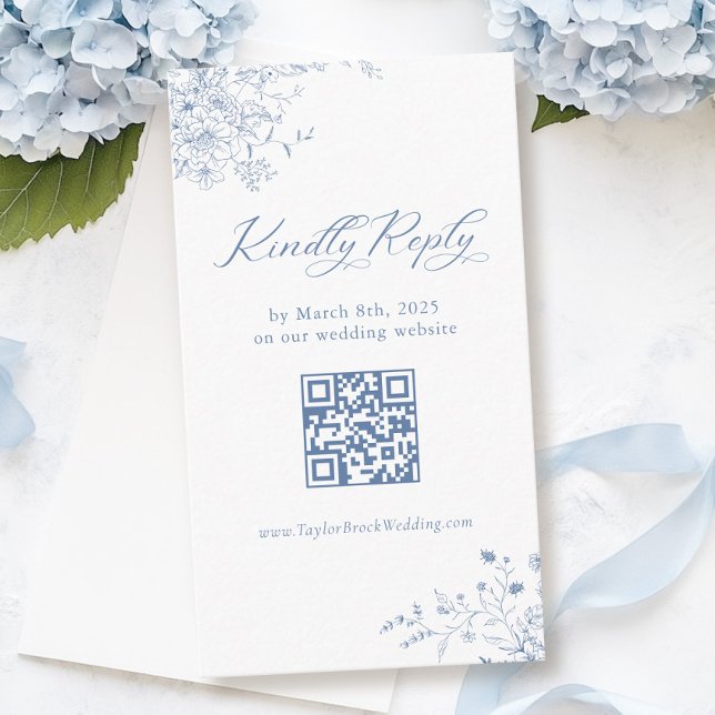Tarjeta De Recepción Código QR de RSVP de la boda azul francesa (Subido por el creador)