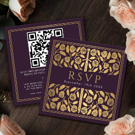 Tarjeta De Recepción Código QR de RSVP de la Espada de Oro de Berenjena