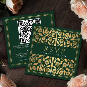Tarjeta De Recepción Código QR de RSVP de la Espada de Oro Verde para B