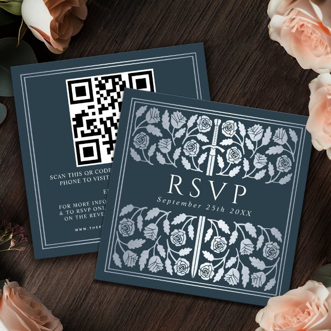 Tarjeta De Recepción Código QR de RSVP de la Espada de Plata Gris para  (Subido por el creador)