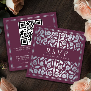 Tarjeta De Recepción Código QR de RSVP de la Espada de Plata Malva para