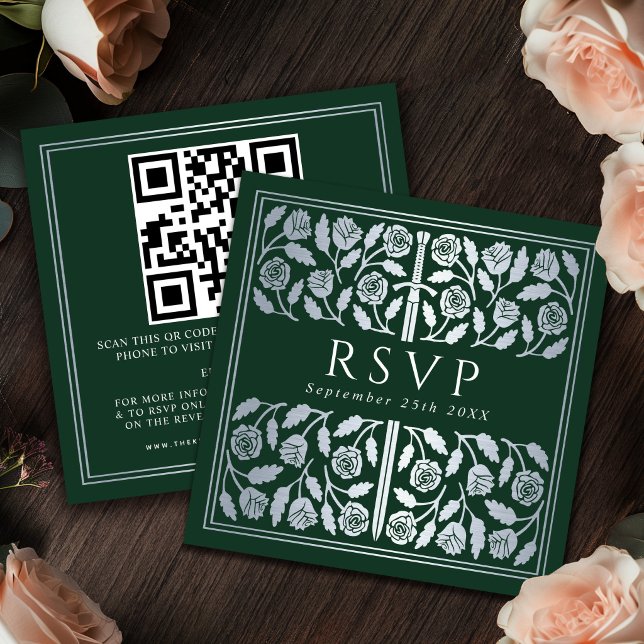 Tarjeta De Recepción Código QR de RSVP de la Espada de Plata Verde para (Subido por el creador)