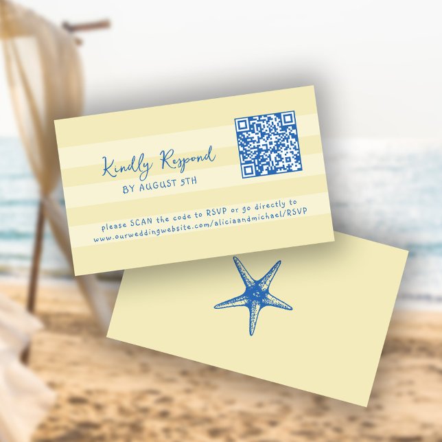 Tarjeta De Recepción Código QR de RSVP en línea de playa veraniega retr (This is a MINI CARD. Bigger sizes available)