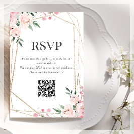 Tarjeta De Recepción Código QR de RSVP | Floral Rosa Claro 