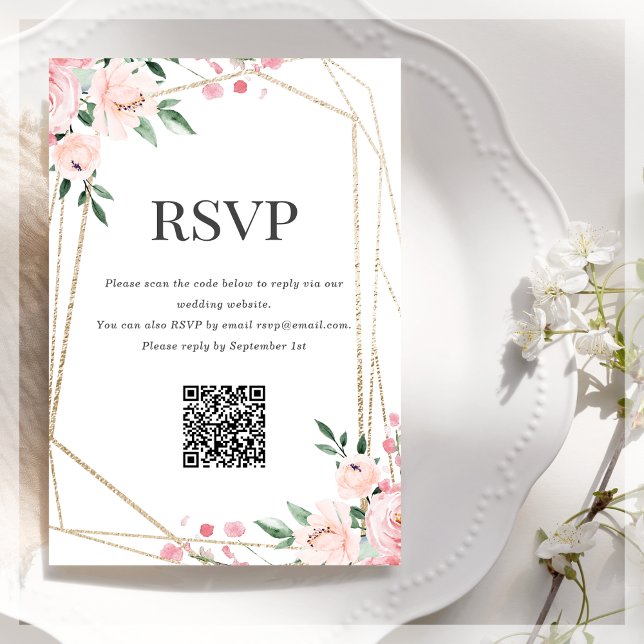 Tarjeta De Recepción Código QR de RSVP | Floral rosa Rubor (Subido por el creador)
