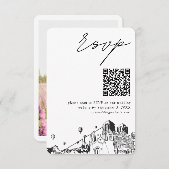 Tarjeta De Recepción Código QR de RSVP moderno para bodas en Albuquerqu (Anverso / Reverso)