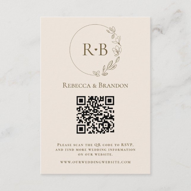 Tarjeta De Recepción Código QR de RSVP neutral con monograma personaliz (Anverso)