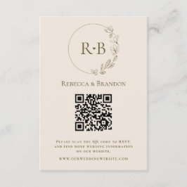 Tarjeta De Recepción Código QR de RSVP neutral con monograma personaliz