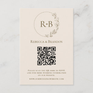 Tarjeta De Recepción Código QR de RSVP neutral con monograma personaliz