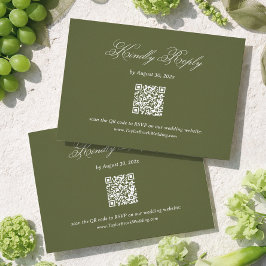 Tarjeta De Recepción Código QR de RSVP para Boda Verde Oliva