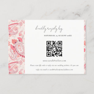 Tarjeta De Recepción Código QR de Rubor Paisley Typography Wedding RSVP