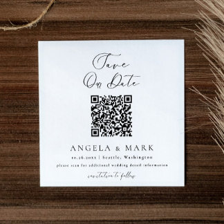 Tarjeta De Recepción Código QR De Script Moderno Guardar La Fecha