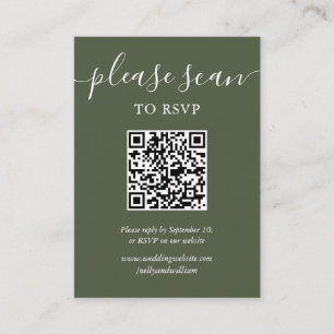 Tarjeta De Recepción Código QR de script verde OIive RSVP