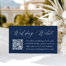 Tarjeta De Recepción Código QR de sitio web de boda navy con caligrafía