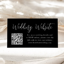Tarjeta De Recepción Código QR de sitio web de boda negro con guión sim