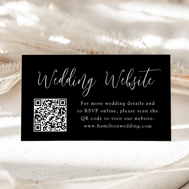 Tarjeta De Recepción Código QR de sitio web de boda negro con guión sim (Subido por el creador)