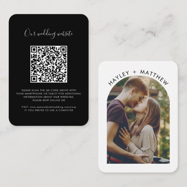 Tarjeta De Recepción Código QR de sitio web moderno para boda RSVP (Anverso / Reverso)