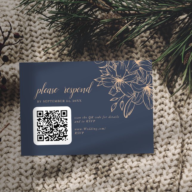 Tarjeta De Recepción Código QR del Boda azul oscuro blando (Subido por el creador)
