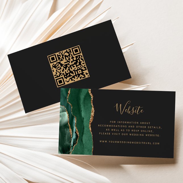 Tarjeta De Recepción Código QR del Boda de Agentes de Oro Verde Esmeral (Subido por el creador)