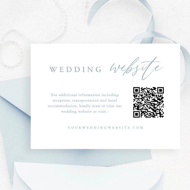 Tarjeta De Recepción Código QR del Boda de caligrafía azul turbio (Subido por el creador)