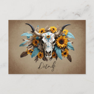 Tarjeta De Recepción Código QR del Boda de cráneo de vaca de girasol de