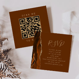Tarjeta De Recepción Código QR del Boda de la Agencia de Oro Marrón del