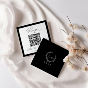 Tarjeta De Recepción Código QR del Boda de onda monograma RSVP