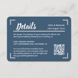 Tarjeta De Recepción Código QR del Boda de script manuscrito azul senci
