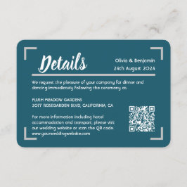 Tarjeta De Recepción Código QR del Boda de script manuscrito Verde azul