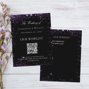 Tarjeta De Recepción Código QR del boda del purpurina morado negro
