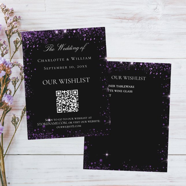 Tarjeta De Recepción Código QR del boda del purpurina morado negro (Subido por el creador)